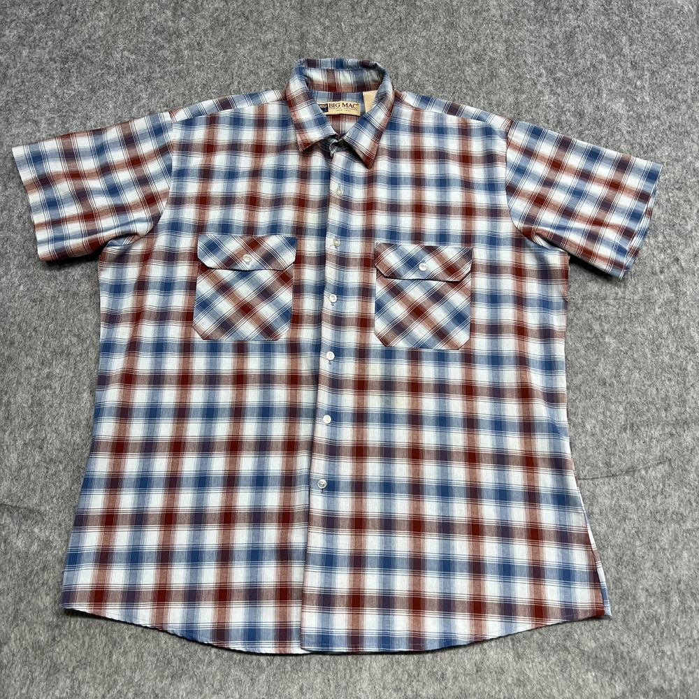 Vintage Big Mac Shirt Mens XL 17 17.5 Red Blue Plaid Short Sleeve‎ Double USA
